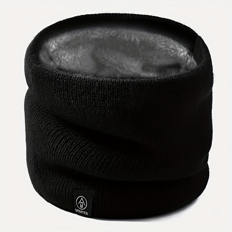 Black Men's Cozy Knit Neck Gaiter with Fleece Lining Winter Scarf Face Mask