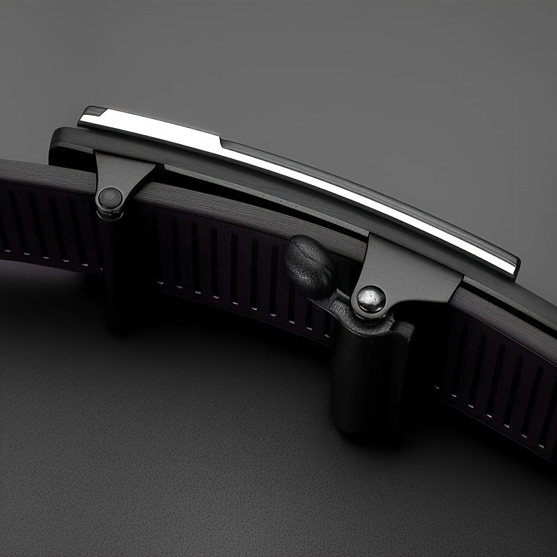 Men's Black Casual Leather Belt with Automatic Buckle for Jeans and Business Attire