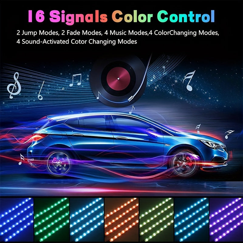 Kit de iluminación interior de coche RGB inalámbrica con control por app, 48 LEDs, sincronización con música