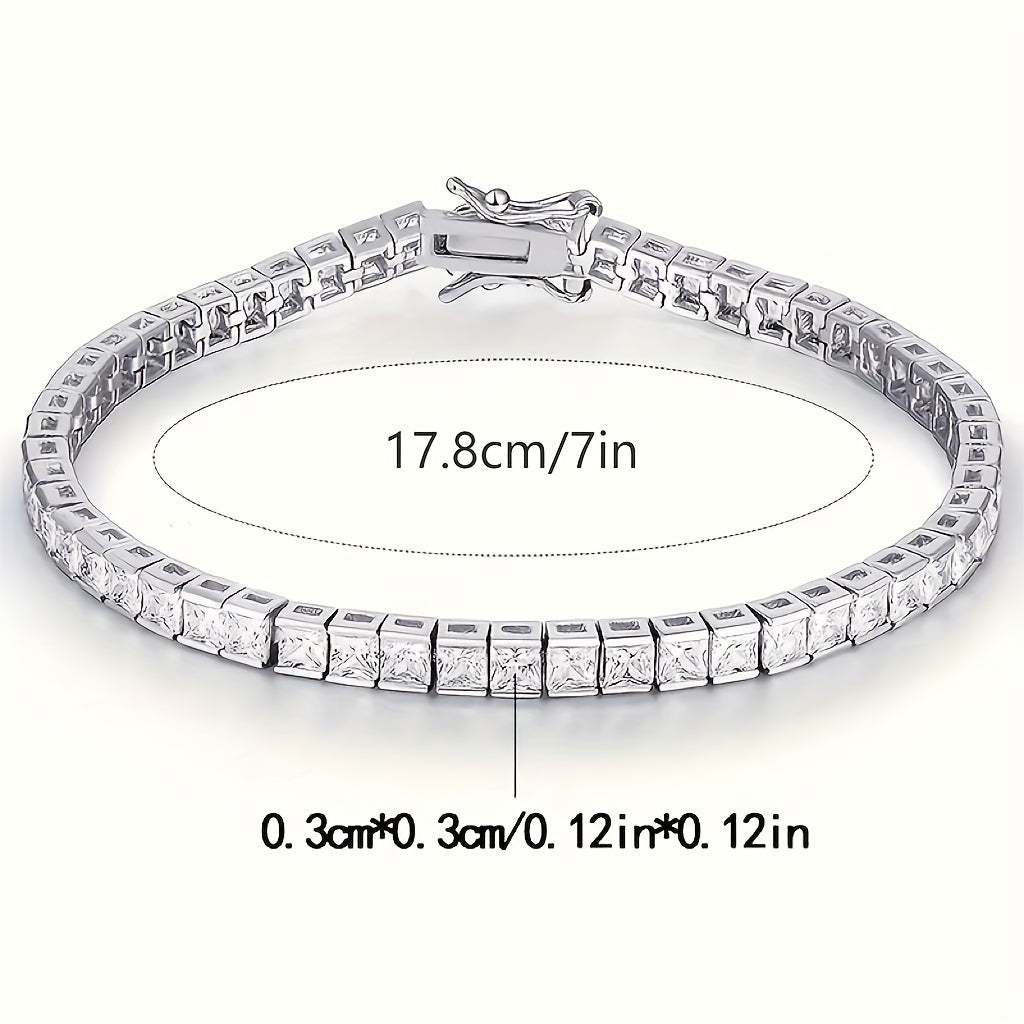 Sterling Silver Tennis Bracelet with Square Moissanite Stones Unisex Jewelry for Gift and Everyday Wear