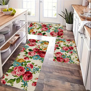 Polyester Kitchen Mat Non-Slip Waterproof Oil-Proof Floral Design Machine Washable Floor Mat