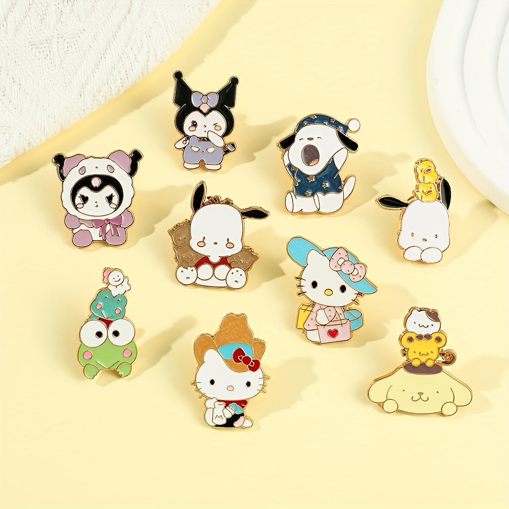 Set of 9 Cartoon Animal Brooches with Zirconia Accents Enamel Zinc Alloy Accessories for Clothing and Bags