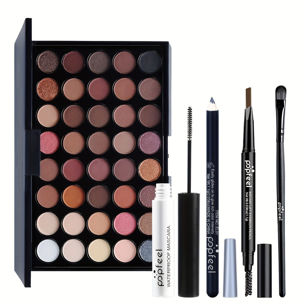 40-Color Eyeshadow Palette Set in Black Tones with Brushes and Mascara Portable Eye Makeup Kit