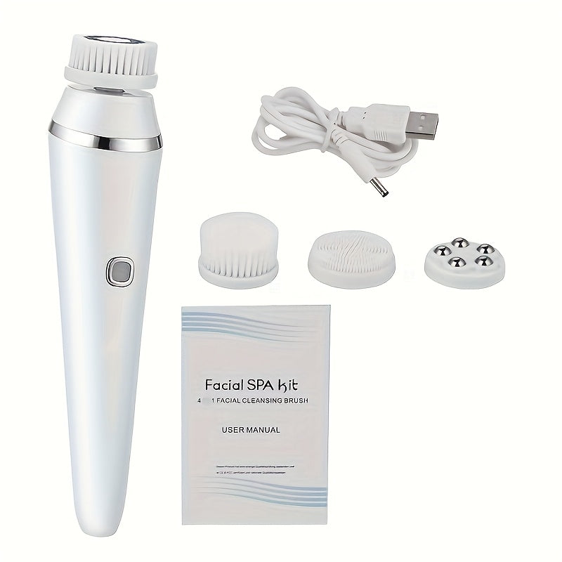 Cepillo facial eléctrico con 4 cabezales reemplazables y carga USB