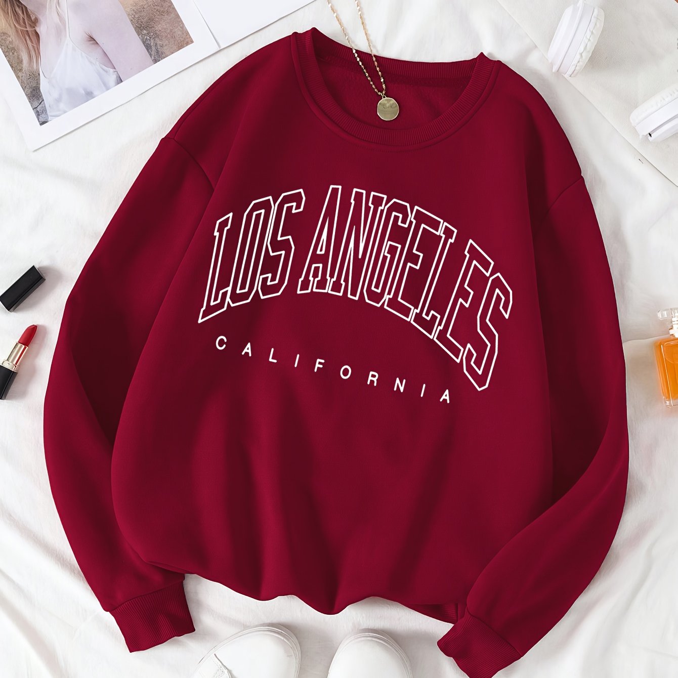 Sudadera de cuello redondo casual para mujer Los Ángeles con estampado geométrico para otoño e invierno