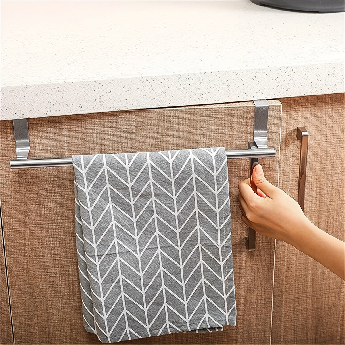 Stainless Steel Towel Rack No Drilling Bathroom Single Pole with Pendant Storage