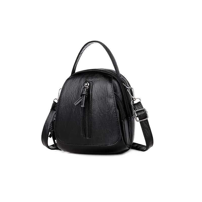 Unisex Brown PU Crossbody Bag with Zipper and Adjustable Strap