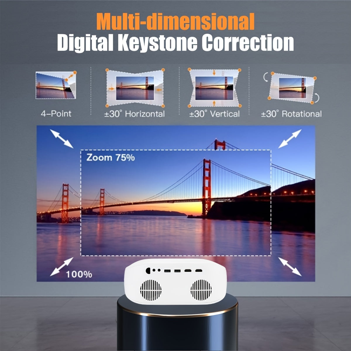 Портативный проектор HD 1080P с поддержкой 4K и яркостью 3000 люмен для домашних и уличных фильмов