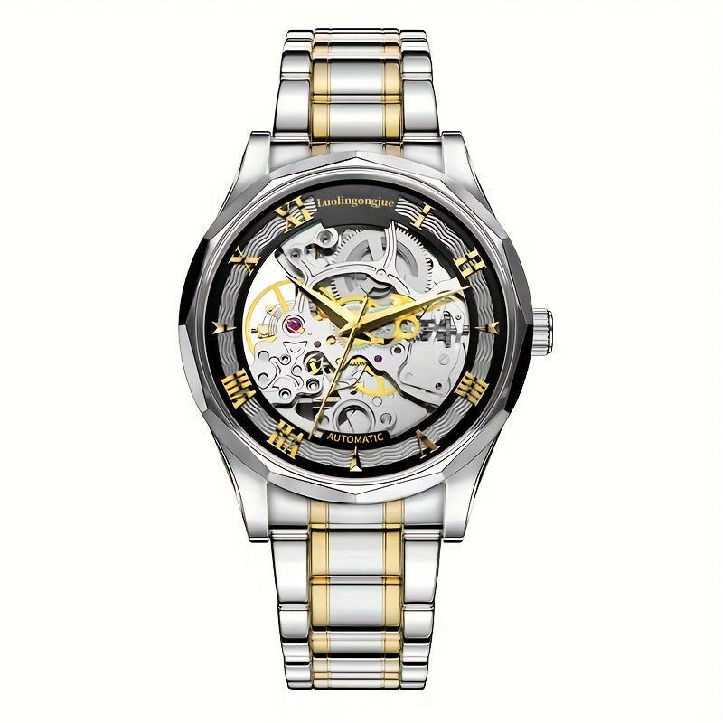 Men's Mechanical Watch Stainless Steel Strap Hollow Dial Casual Automatic Self-Winding