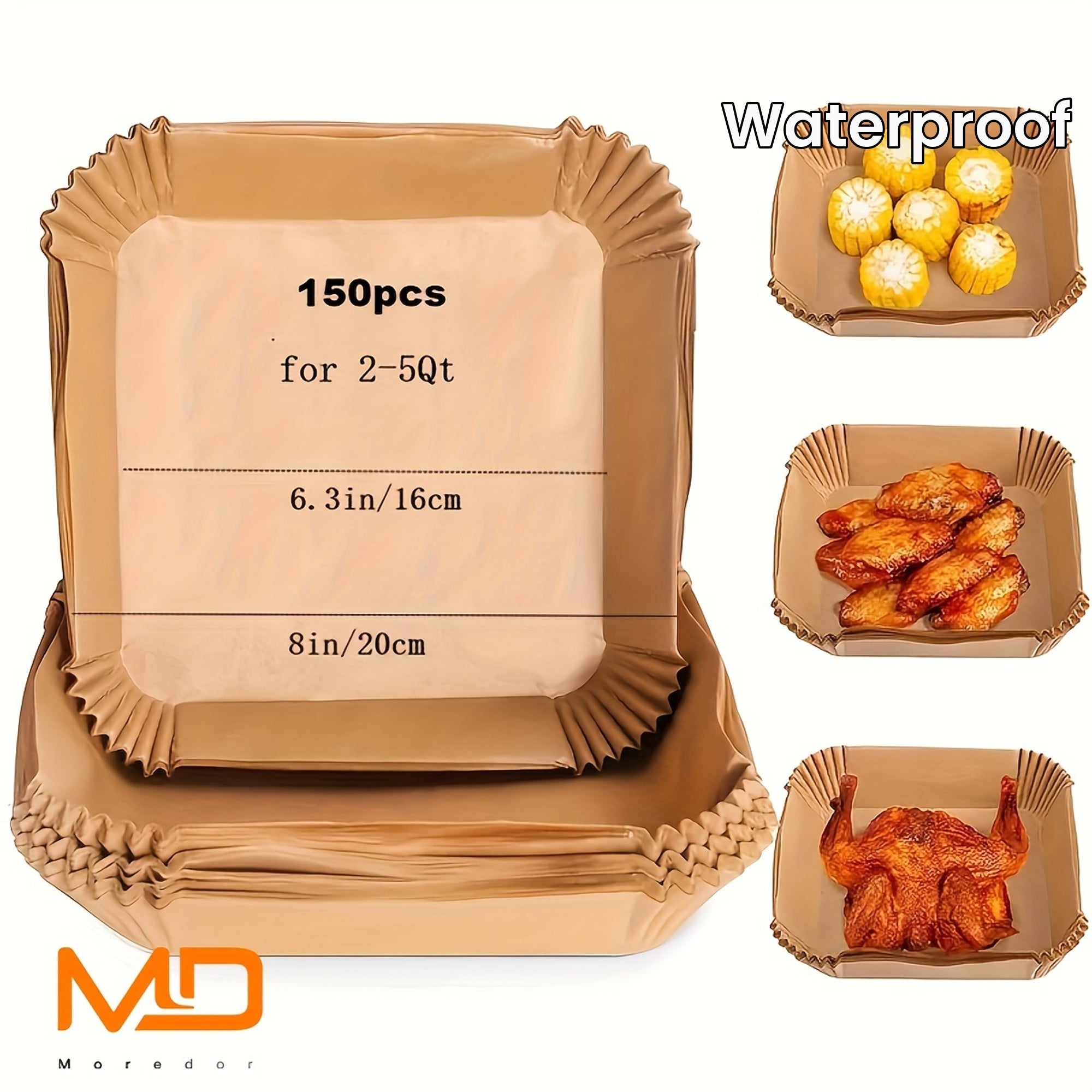 50/150pcs Papel de horno desechable para freidora de aire, cuadrado, antiadherente, resistente al aceite, impermeable, para hornear, asar, microondas