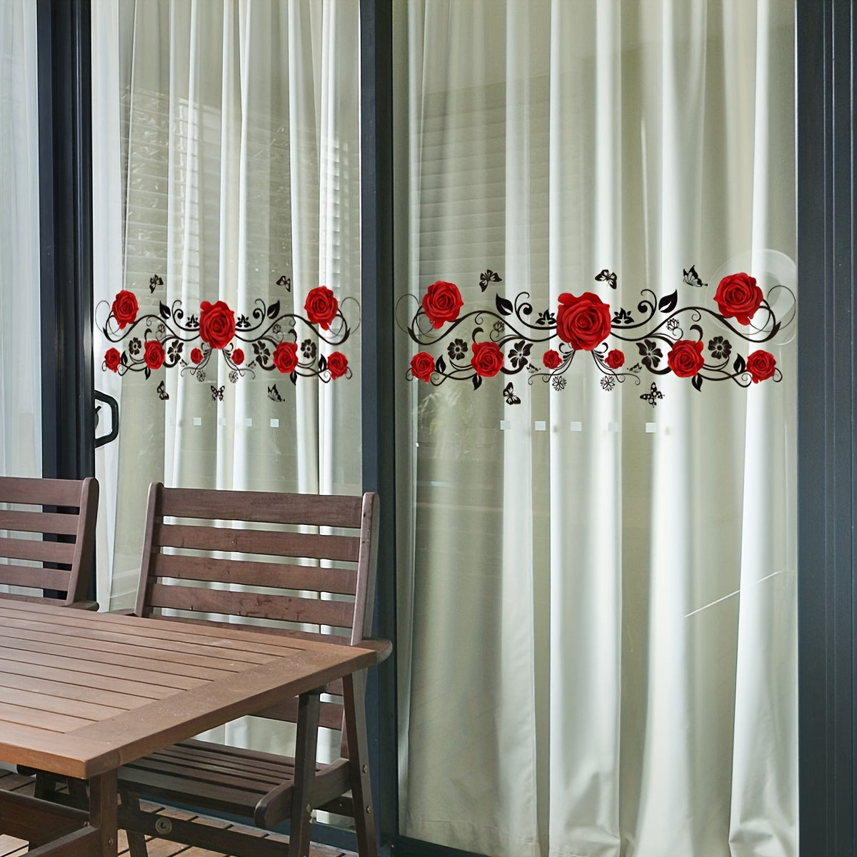 Juego de dos pegatinas de pared de mariposas con enredadera de rosas rojas para baño 50x15cm para decoración del hogar