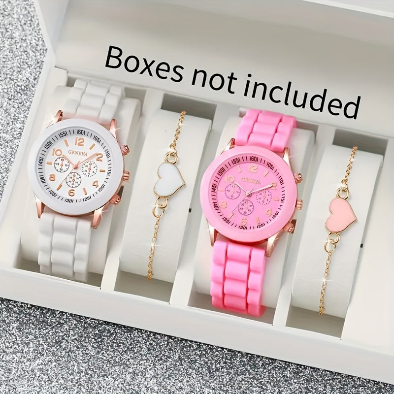 Set of 4 Women's Quartz Watches Silicone Bands Analog Durable Alloy Case