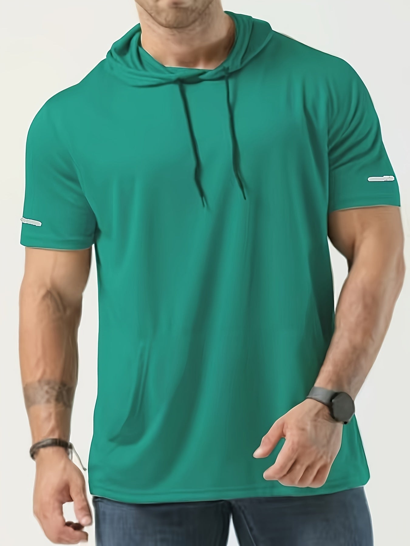 Plus-Size Men's Quick-Drying Hooded Sports T-Shirt Polyester Short Sleeve Casual