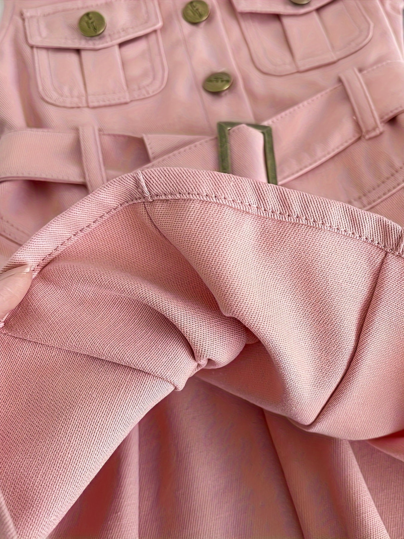 Girls Summer Denim Skirt Knee Length Sleeveless Waist-Cinched Collar Casual Non-Stretch