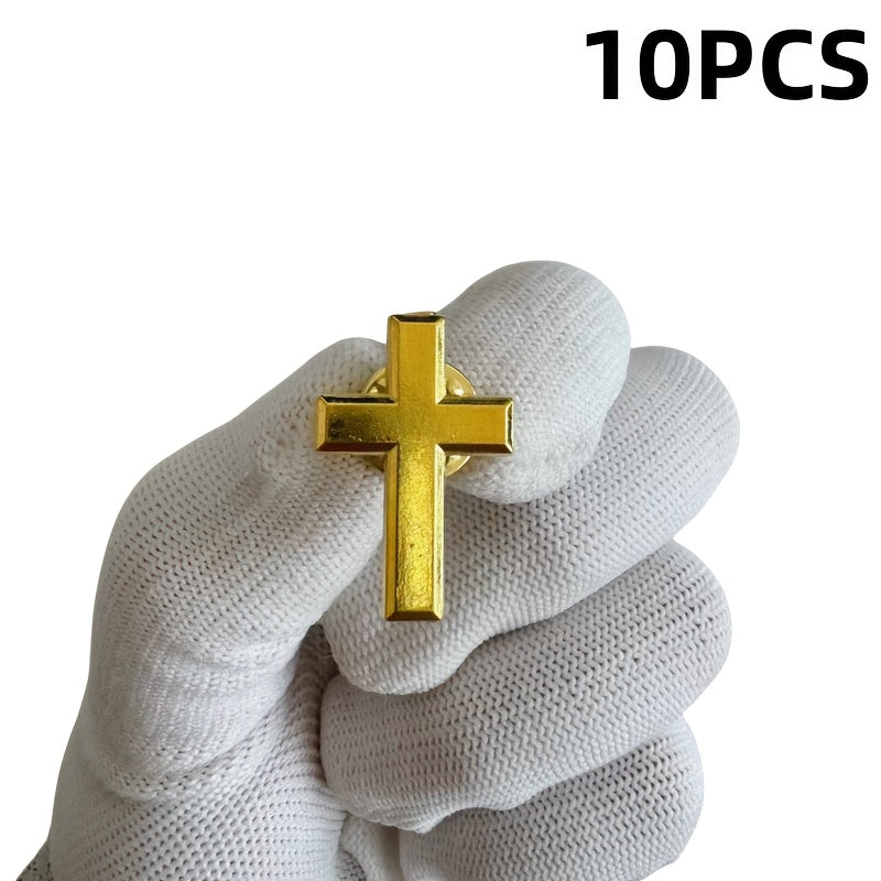 Set of 10 Small Gold Cross Brooch Pins Christian Faith Symbols for Church Attire