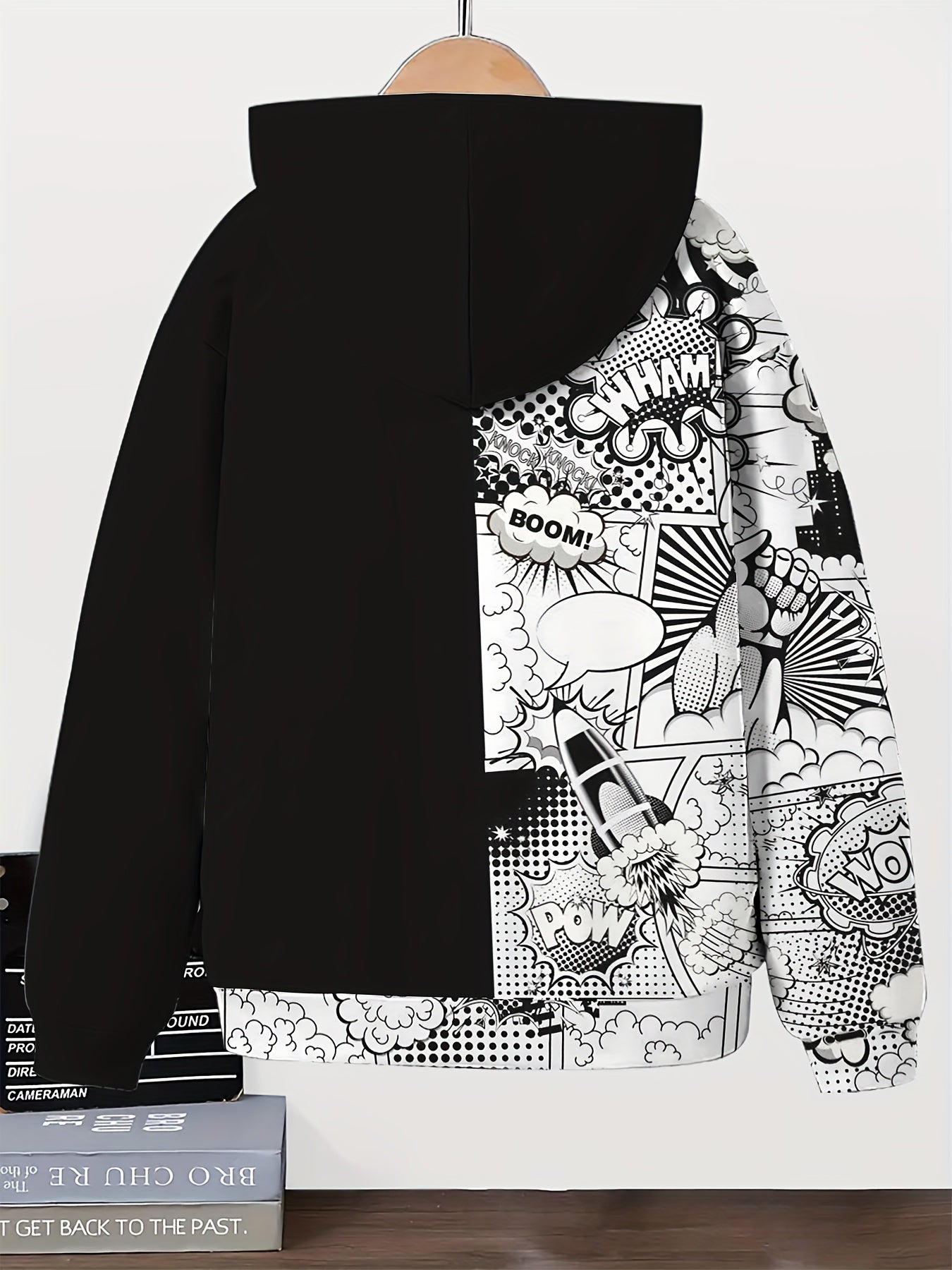 Boys Hoodie Black and White Gamer Graphic Zip-Up with Pockets for Fall Winter Casual Wear