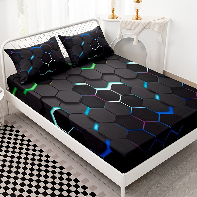 Цветной комплект приталенных простыней в клетку с глубокими карманами и наволочками для спальни