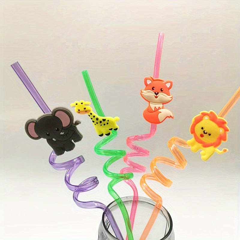 Set of 4 Plastic Zoo Animal Straws for Parties and Events