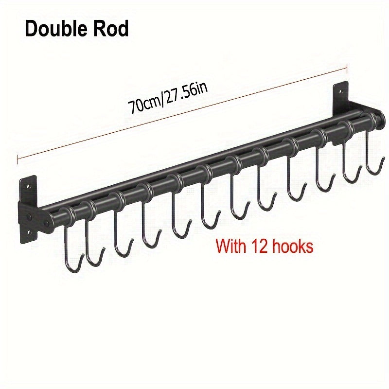 Wall-Mounted Steel Storage Rack with Hooks for Kitchen and Entryway Organizer
