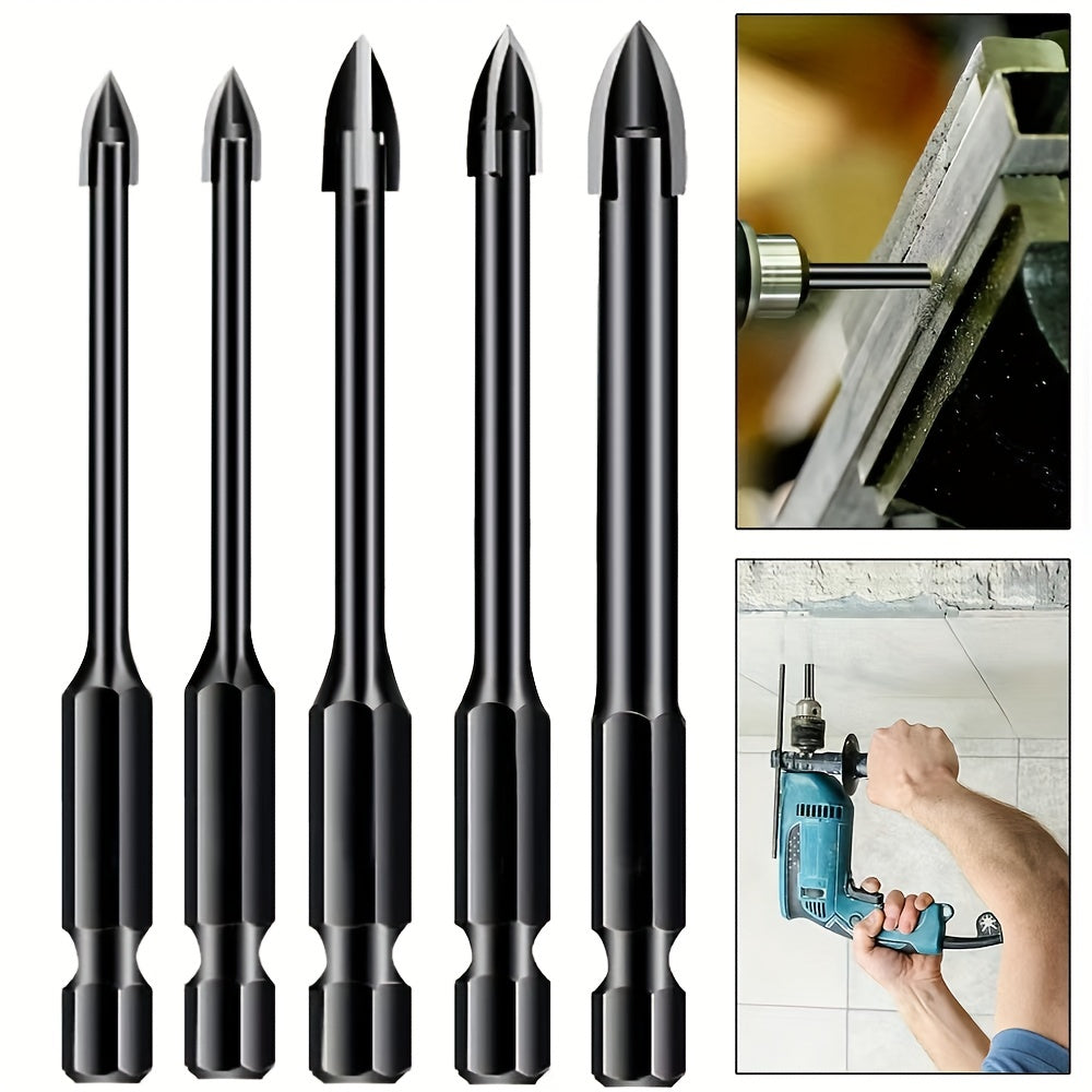 5pcs Hex Shank Cross Reaming Drill Bits for Glass Ceramic Woodworking 3/4/5/6/8mm