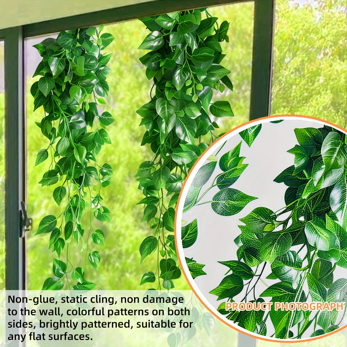 Electrostatic Reusable Double-Sided Leaf Vine Wall Decal for Glass Windows