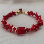 Women's Red Coral Boho Bracelet with December Birthstone and Toggle Clasp