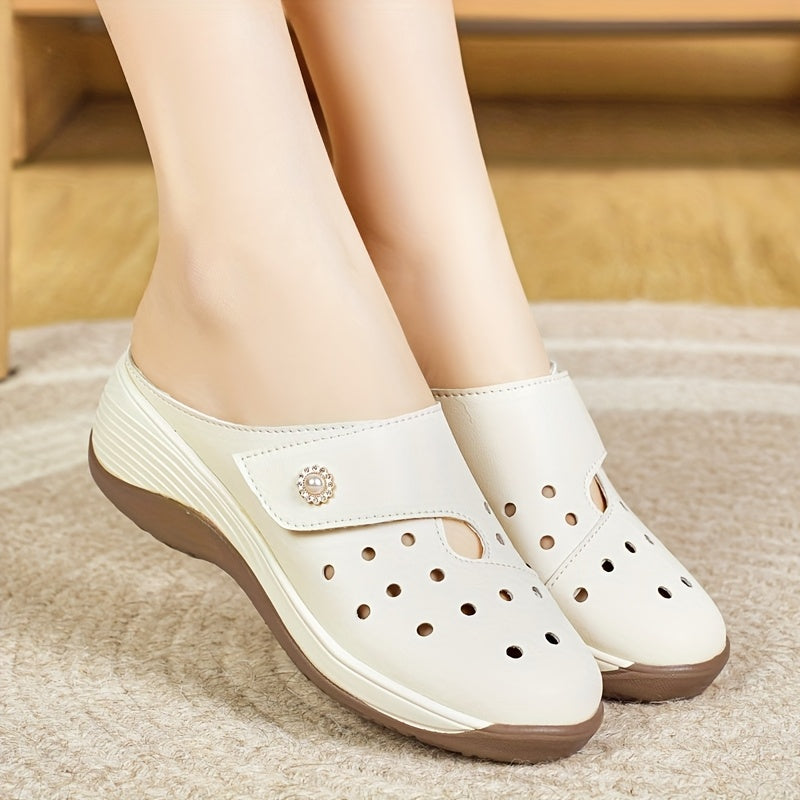 Women's Breathable PU Clogs with Non-Slip TPR Sole Casual Summer Shoes