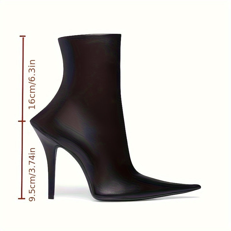 Women's Faux Leather Pointed Toe Side Zipper Ankle Heels for Party