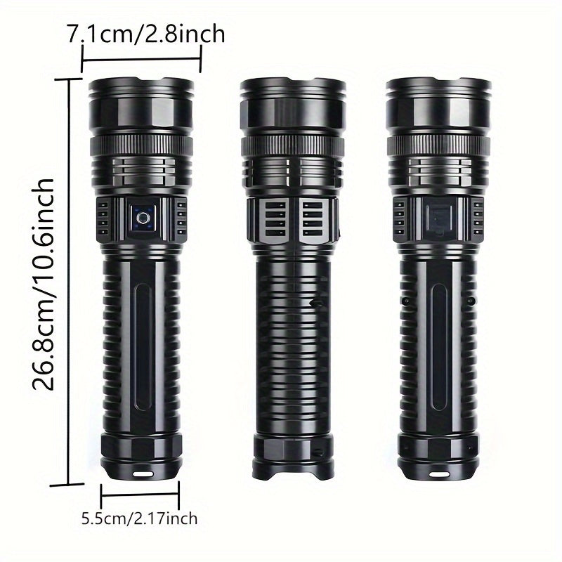 Ultra Bright LED Flashlight with USB Rechargeable Battery and Zoomable COB Tail Light for Camping Hunting Outdoor