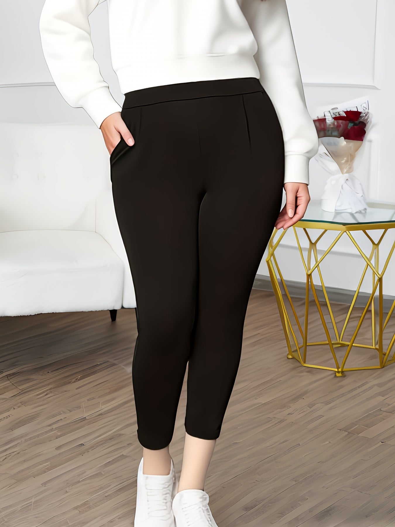 Plus Size Women's Skinny Leggings High Waist Stretchy Casual Spring Summer