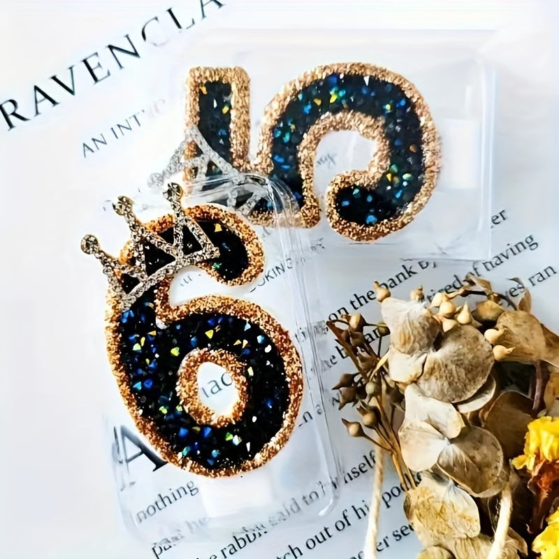 Velas grandes para pastel de cumpleaños con polvo metálico de corona, velas con números brillantes para niños y bodas