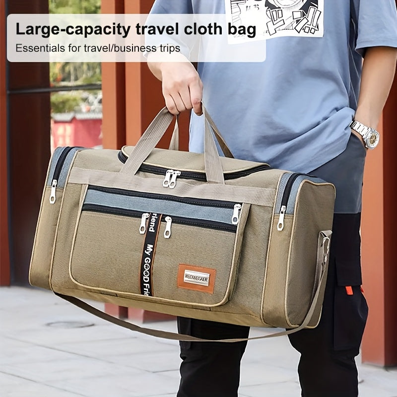 Nylon Travel Duffel Bag with Shoulder Straps Spacious Lightweight Gym Overnight Black Gray Khaki