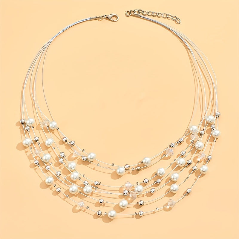 Ручная многослойная богемная ожерелье с мерцающими искусственными жемчужинами - сделано мастерами с подлинным шармом - женственный и изысканный подарок для дам - каждое изделие имеет уникальные цветные бусины, случайно расположенные.