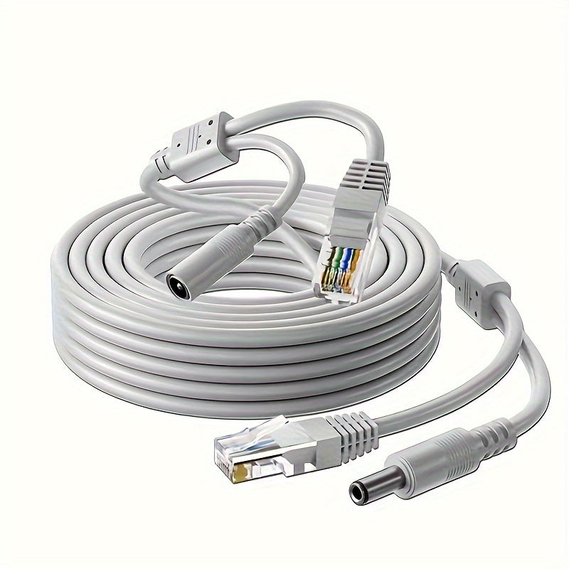 Cable Ethernet CCTV de cobre puro con conector RJ45 y alimentación DC, 10M 20M gris