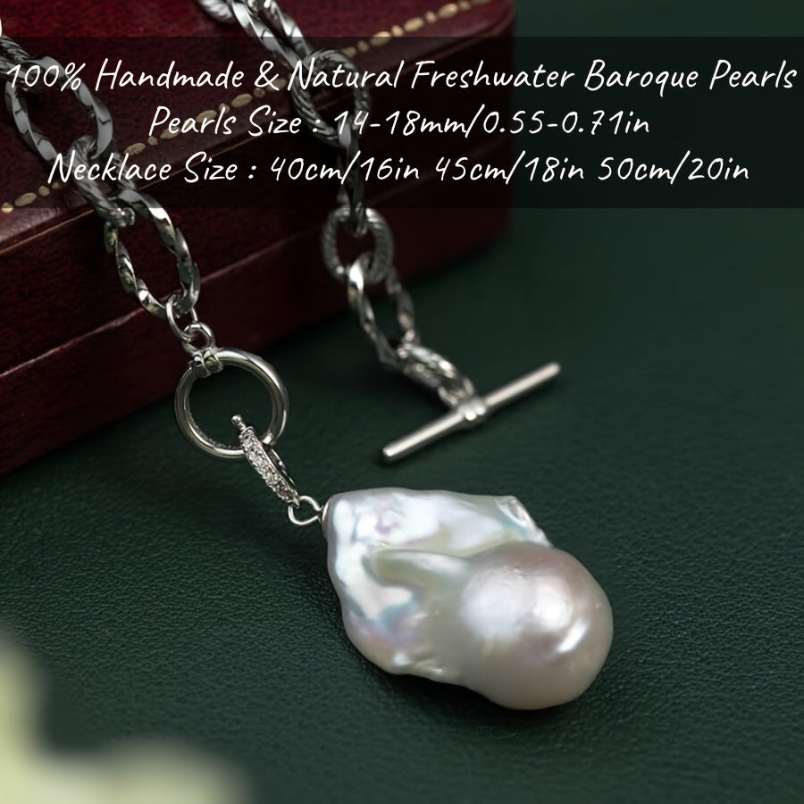 Unisex Freshwater Pearl Necklace 14-18mm Handmade Gift Box Jewelry