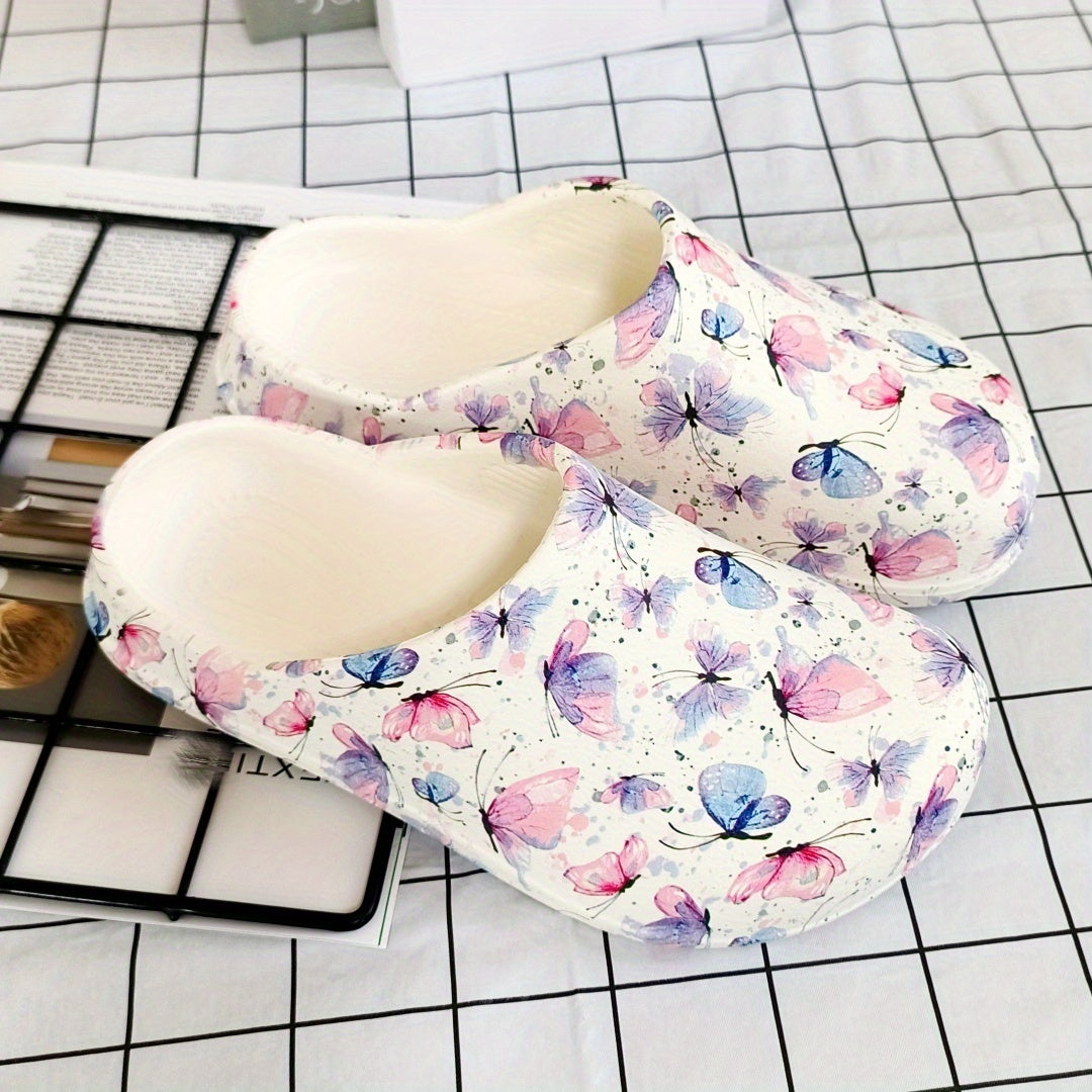 Women's Floral Butterfly Mule Shoes Lightweight Non-Slip Comfortable for Indoor Outdoor