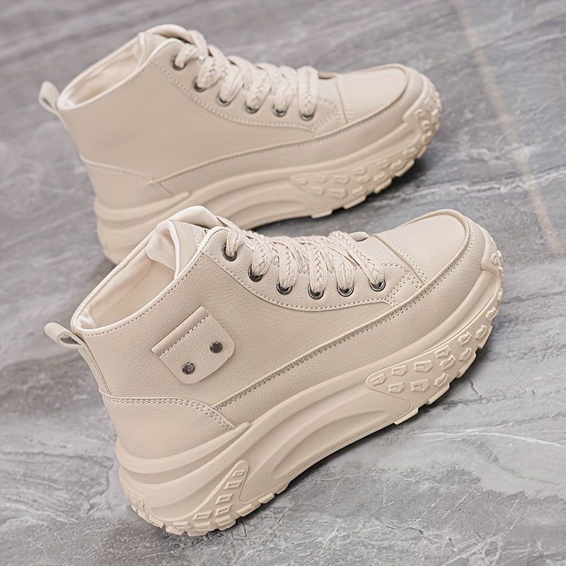 Women's High-Top Sneakers Solid Color Casual Sport Shoes Rubber Sole
