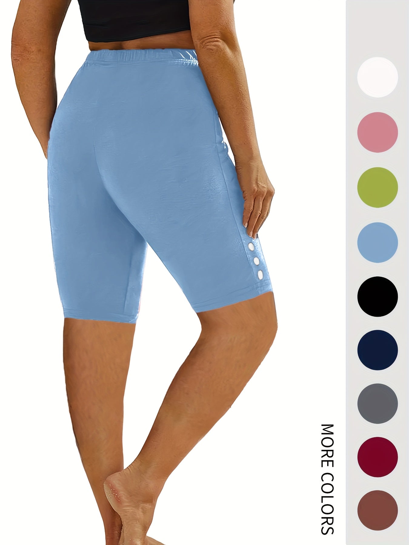 Pantalones cortos de ciclismo tipo capri para mujer - Leggings deportivos de alta elasticidad, color sólido ropa activa de verano
