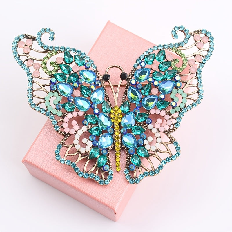 Women's Rhinestone Butterfly Brooch Pin with Colorful Crystals Elegant Fashion Accessory