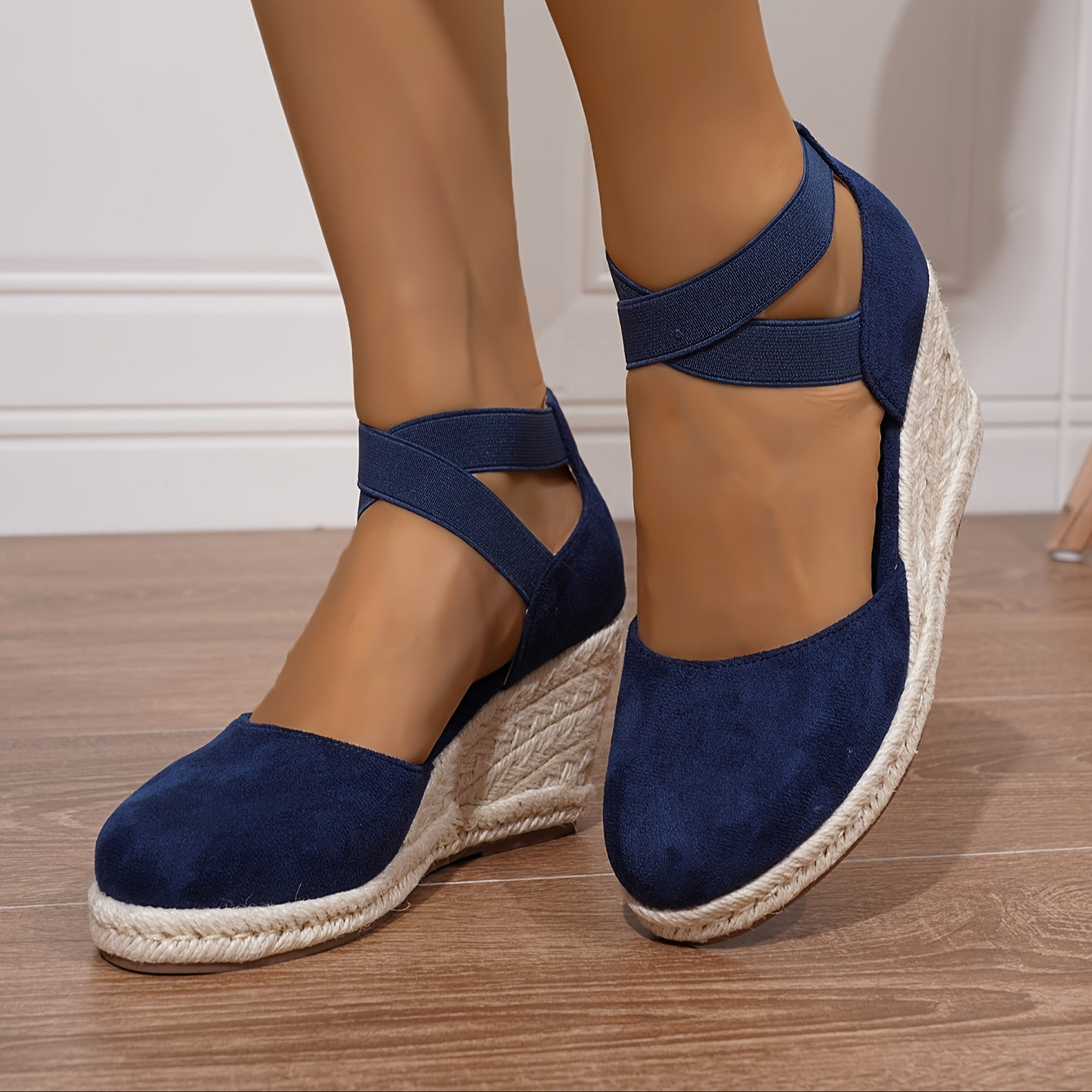 Women's Wedge Sandals Slip-On Platform Heel Round Toe Non-Slip Fabric Casual