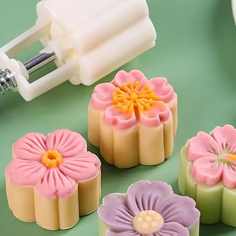 Set of 4 Plastic Mooncake Embossing Molds Blossom Design for Baking and Crafting