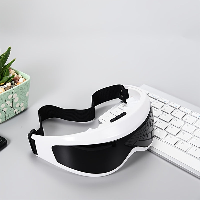 White Portable Electric Eye Massager with Vibrating Eyemask Adjustable Headband No Battery Required for Home Use