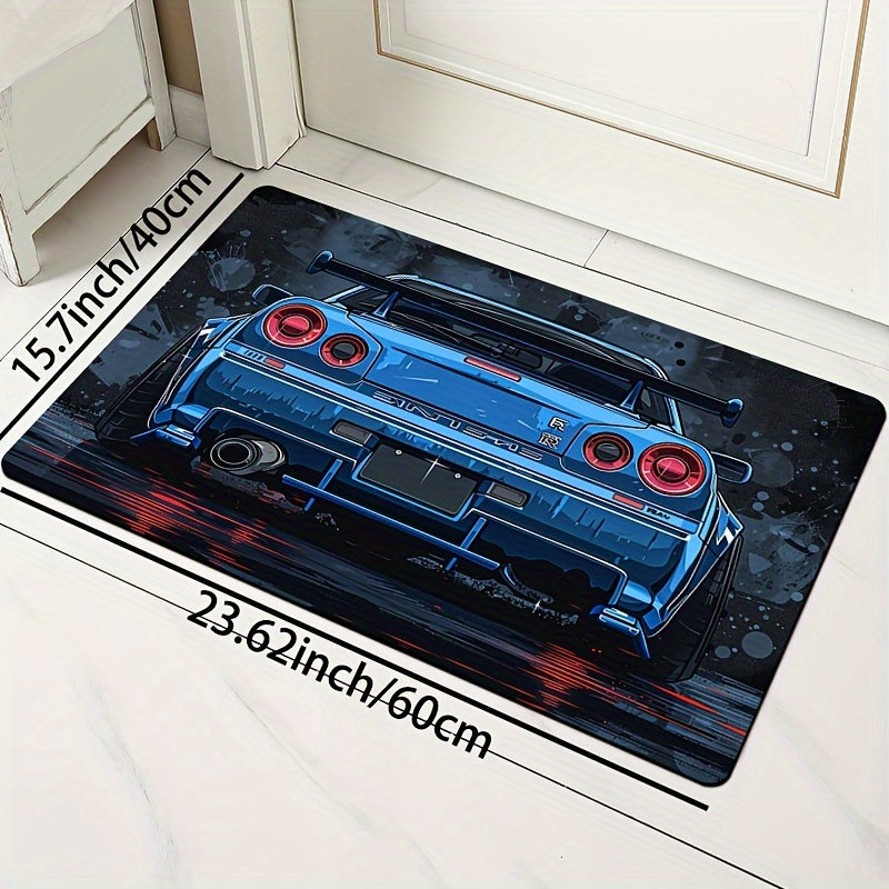 Stylish Sports Car Doormat 8mm Soft Polyester Indoor Rug Non-Slip Entryway