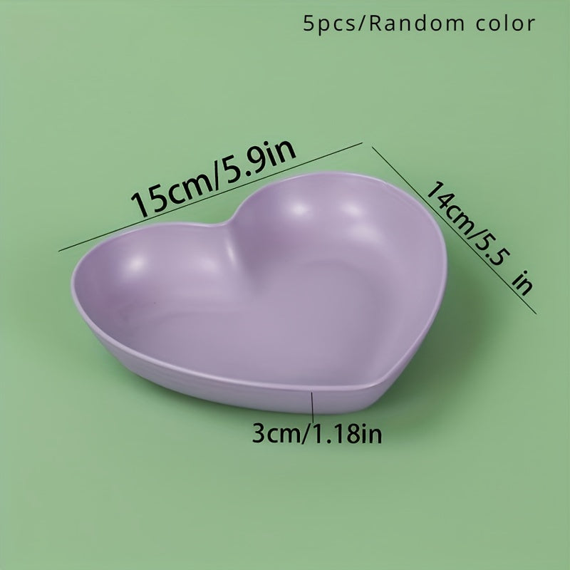Set of 5 Heart-Shaped Plastic Snack Dishes with Storage Box for Fruit Desserts and Cake