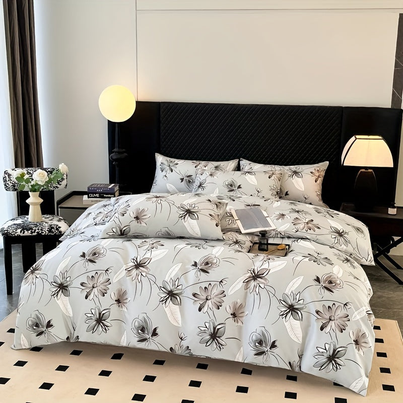 Koʻk rangli gull naqshli yostiq va yostiqchalar bilan toʻplam, 3 ta qopqoq va yostiqchalar, yumshoq polyester