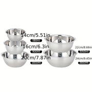 Set of 5 Stainless Steel Mixing Bowls with Non-Slip Base Kitchen Food-Grade