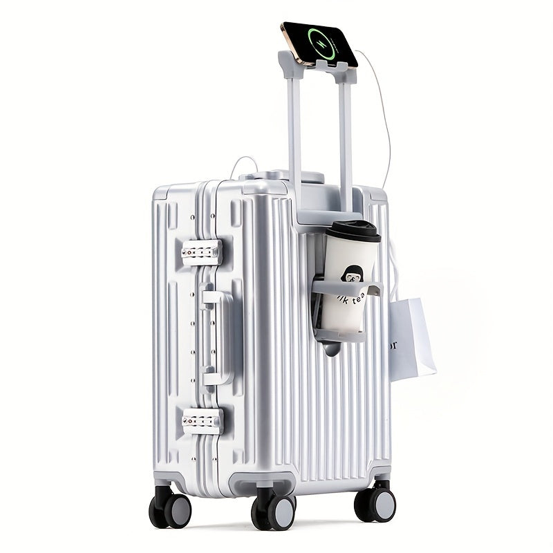 Durable Hard Shell Carry-On Luggage with Aluminum Frame Spinner Wheels and Combination Lock