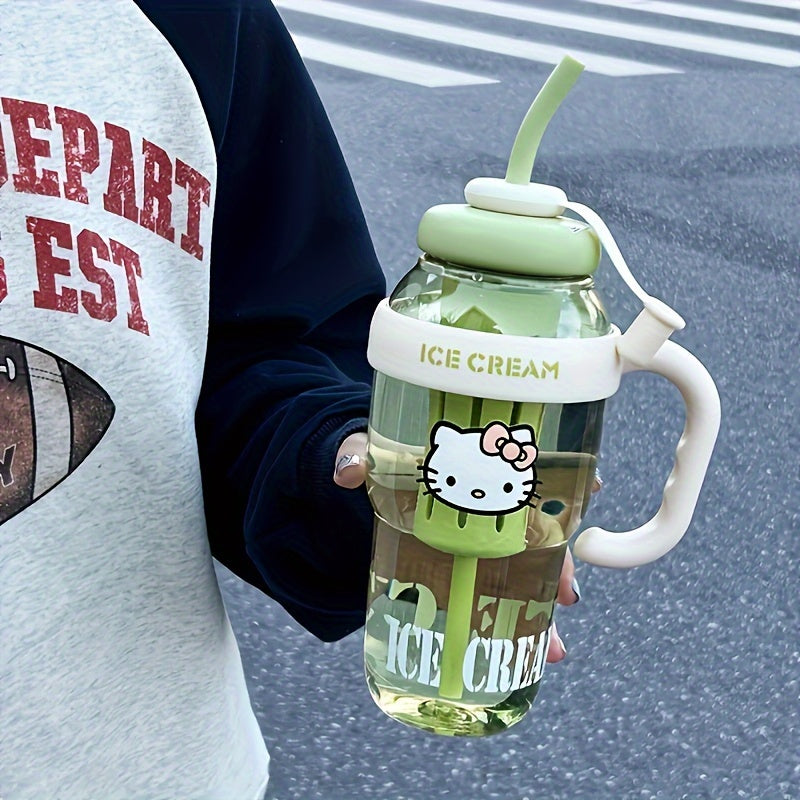 Large Hello Kitty Water Bottle with Straw for Sports Office Camping and School Use