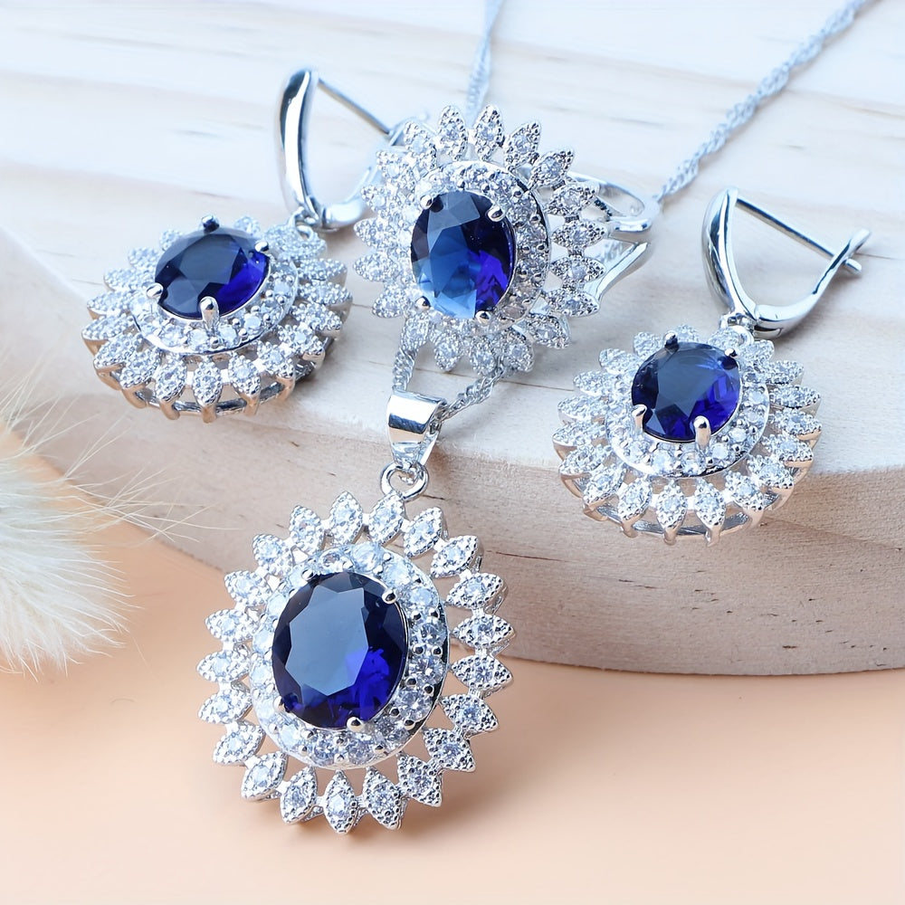 Synthetic Gemstone Jewelry Set with Floral Design Platinum Plated Copper Zirconia for Weddings and Occasions