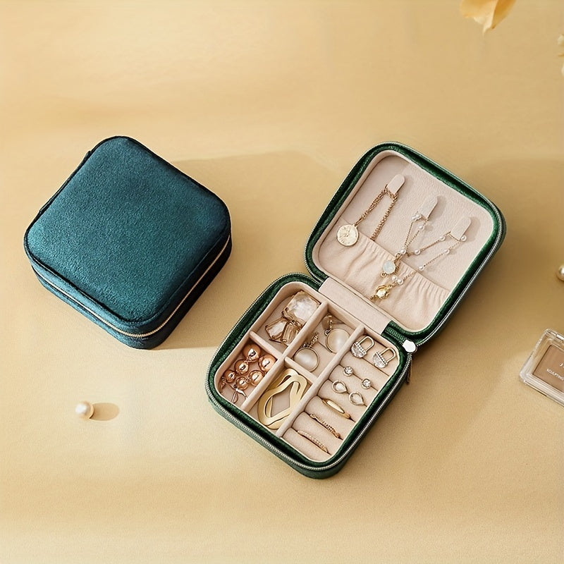 Organizador de joyas de viaje para mujeres, estuche compacto con compartimentos para anillos y pendientes